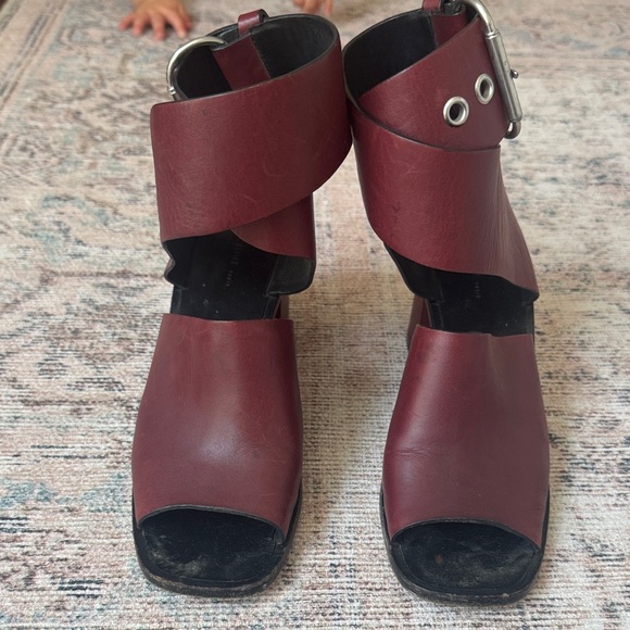 Celine Burgundy Open-Toe Heeled Boots - Picture 1 of 6